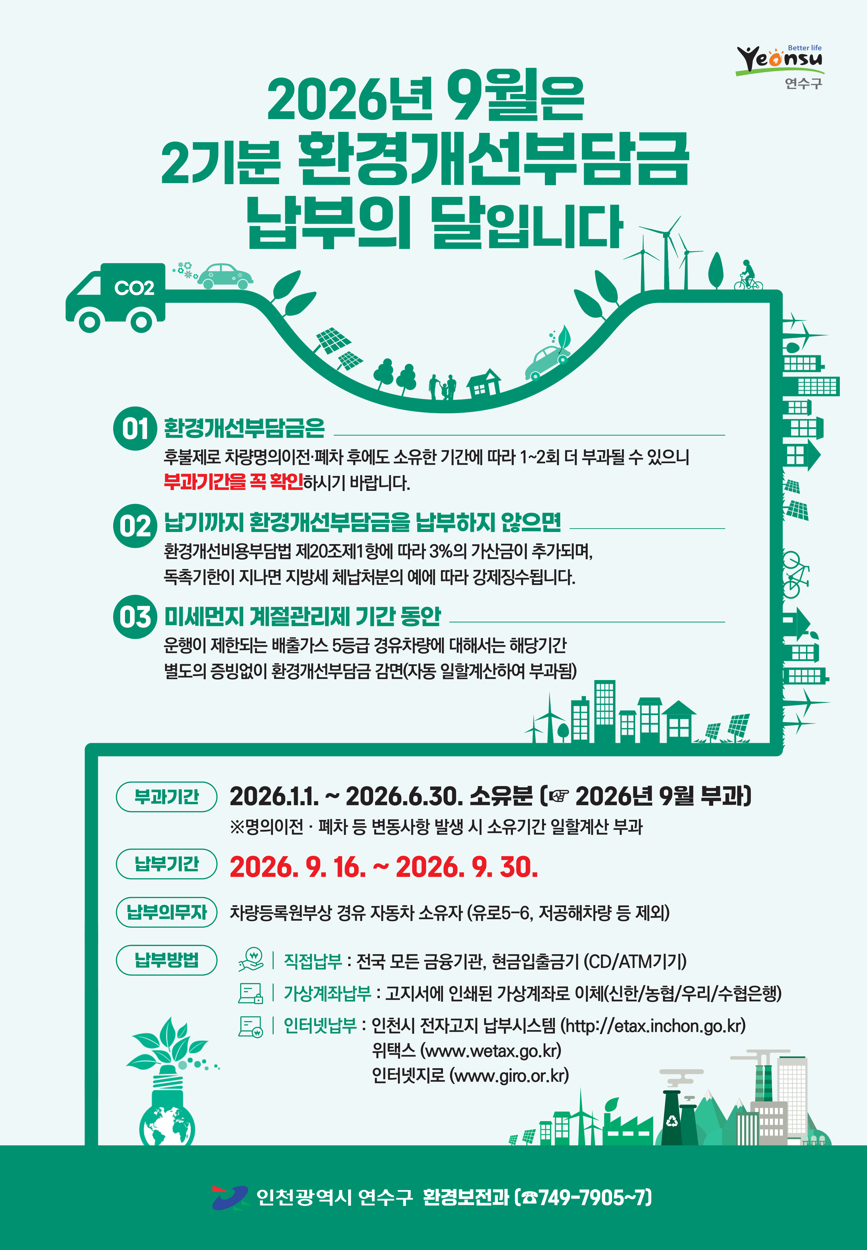 연수구, 2026년 2기분 환경개선부담금 부과